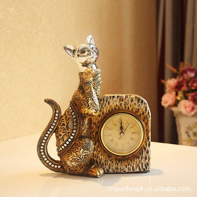 廠家直銷！樹脂工藝禮品招財貓座鐘擺件 XA406 家居飾品批發優選